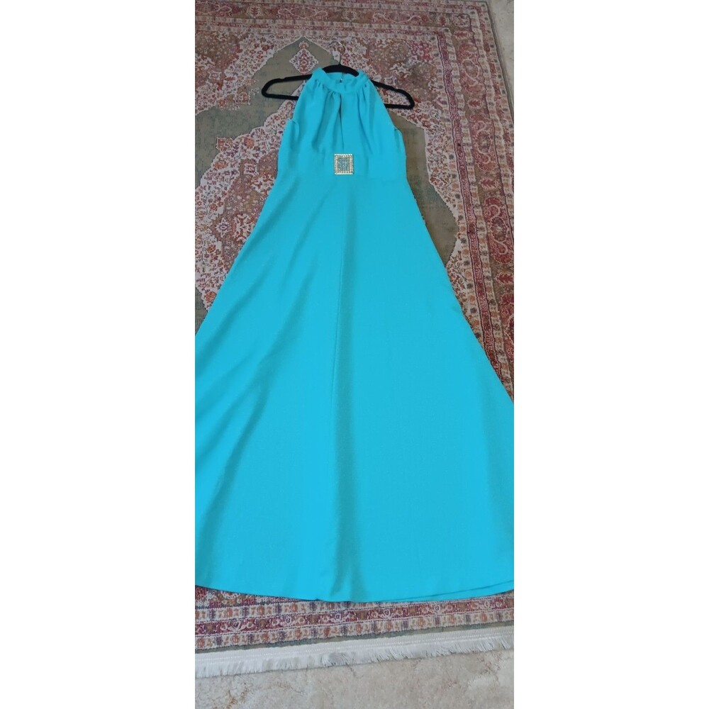 Vintage 1950s Full Length Turquoise Party Cocktail Halter Dress Size S